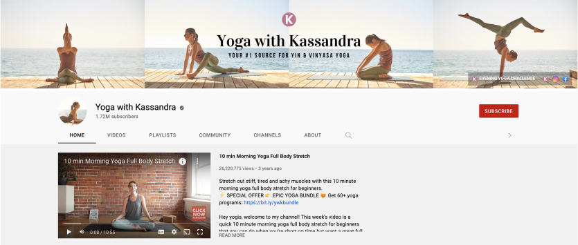 Yoga With Kassandra youtube channel