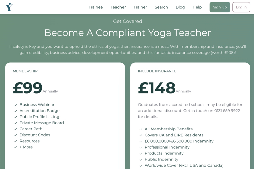 YAP yoga alliance professional insurance cost