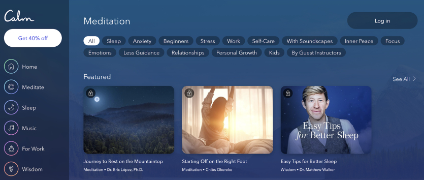 Type of content calm app