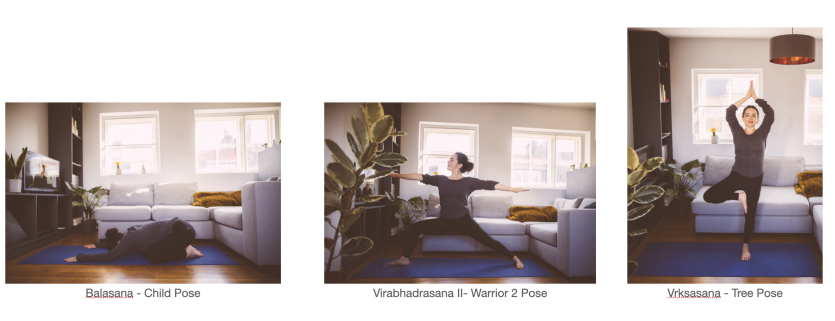Child pose tree pose warrior 2