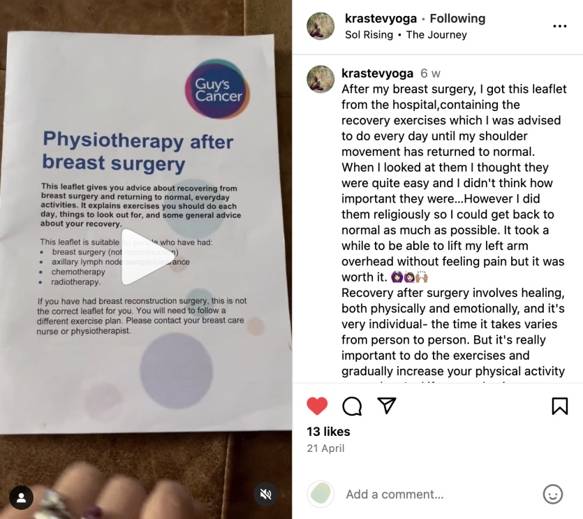 Physiotherapy after breast surgery