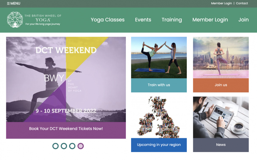 British Wheel of Yoga website homepage screenshot