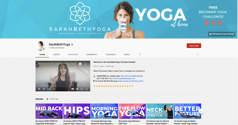 Sarah Beth Yoga Youtube Channel